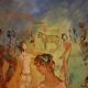 Italian painting, Family of Acrobats, dated 1981