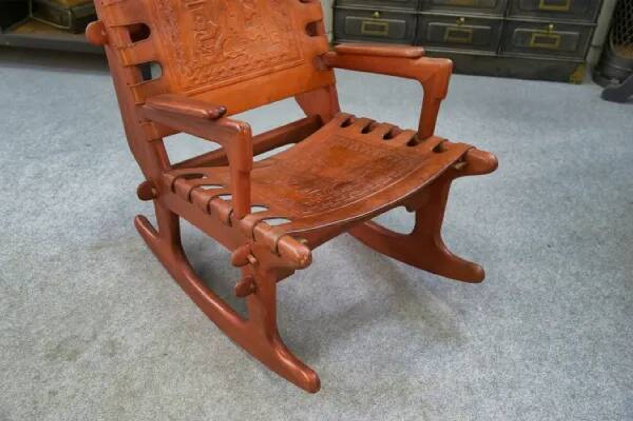 Armchair by Angel Pazmino in wood and red leather 1960's