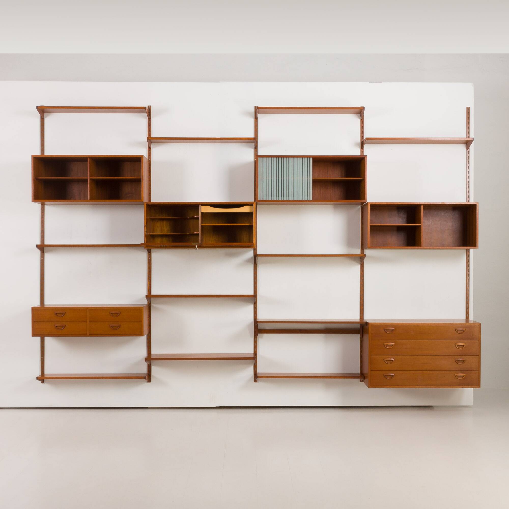 Kai Kristiansen four bay teak wall unit with a dresser, FM Mobler, Denmark