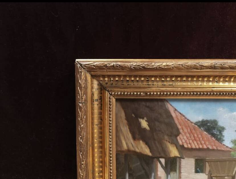 Antique oil painting, french barbizon school, wooden frame