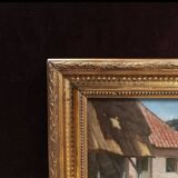 Antique oil painting, french barbizon school, wooden frame