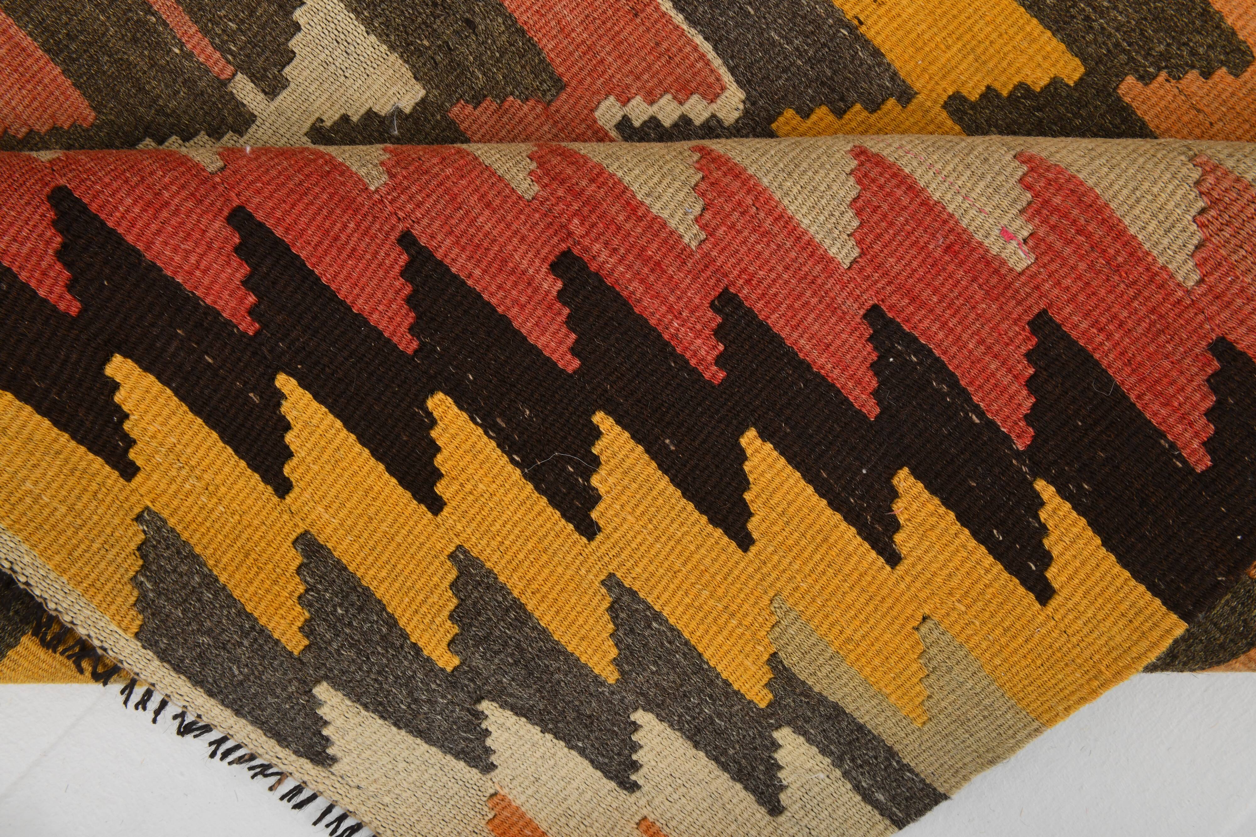 5x8 Orange & Brown Tribal Vintage Kilim Rug, 149x253Cm