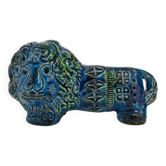 Vintage Lion statue, design Aldo Londi for Bitossi, Rimini blue series