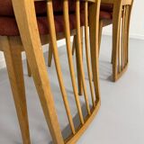 Set of 4 chairs in solid beech and vintage orange fabric, 70s design