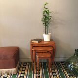 Duo of old pink poufs with fringes