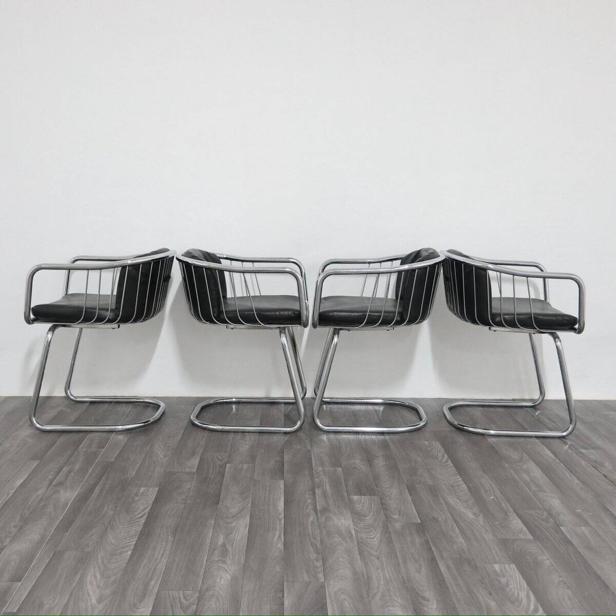 Steel Armchairs attributed to Gastone Rinaldi, 1970s, Set of 4