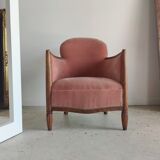 Armchair art deco pink velvet trim