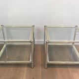 Pair of chrome, gold and silver side tables