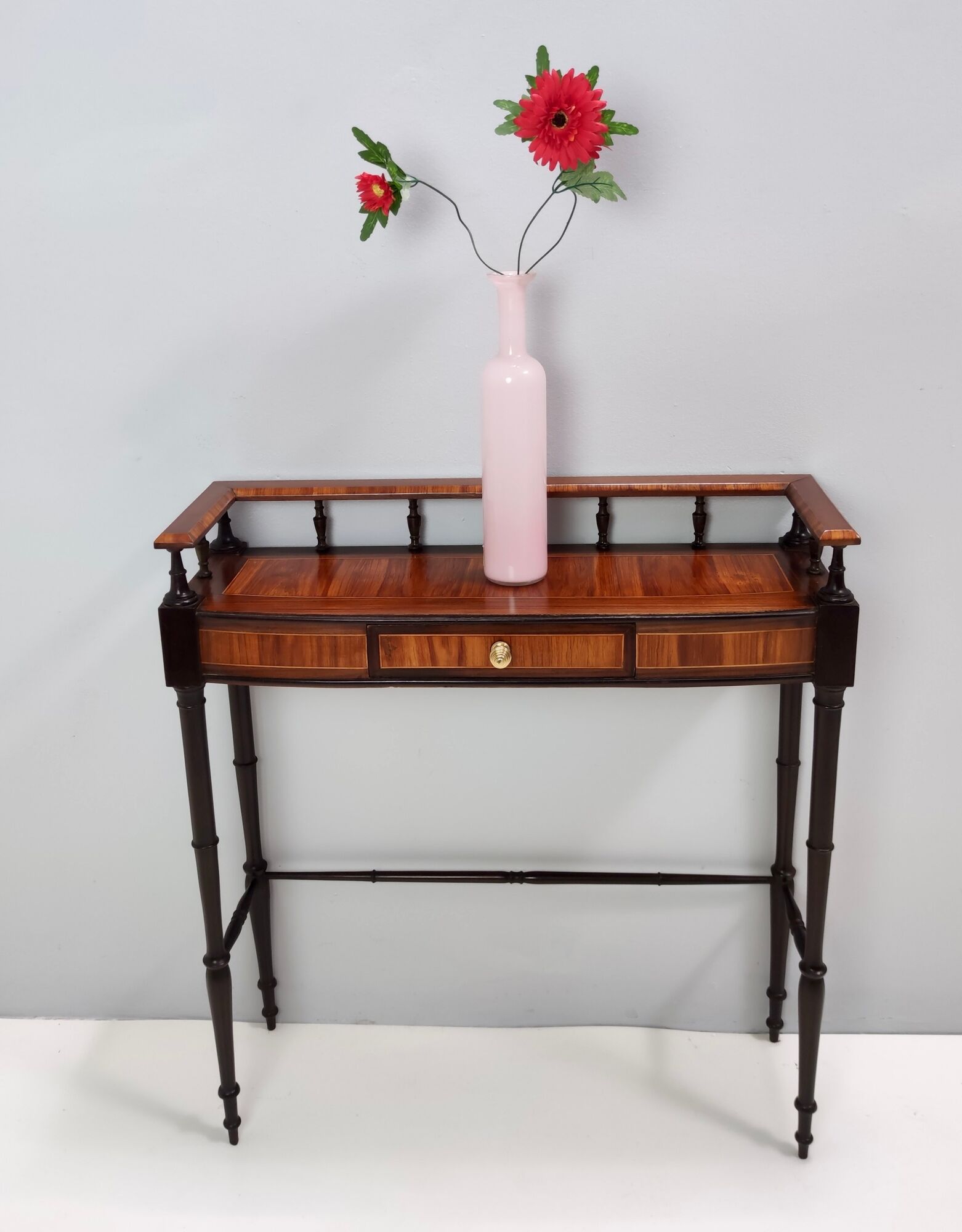 Vintage cherrywood and ebonized beech console table with a drawer, italy