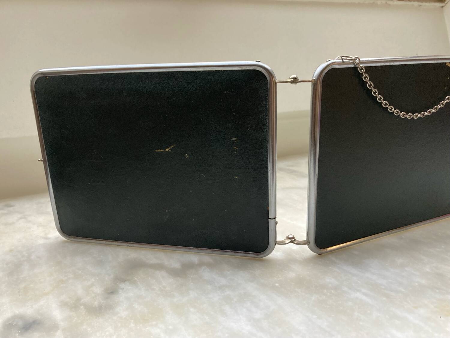 Vintage horizontal triptych barber mirror