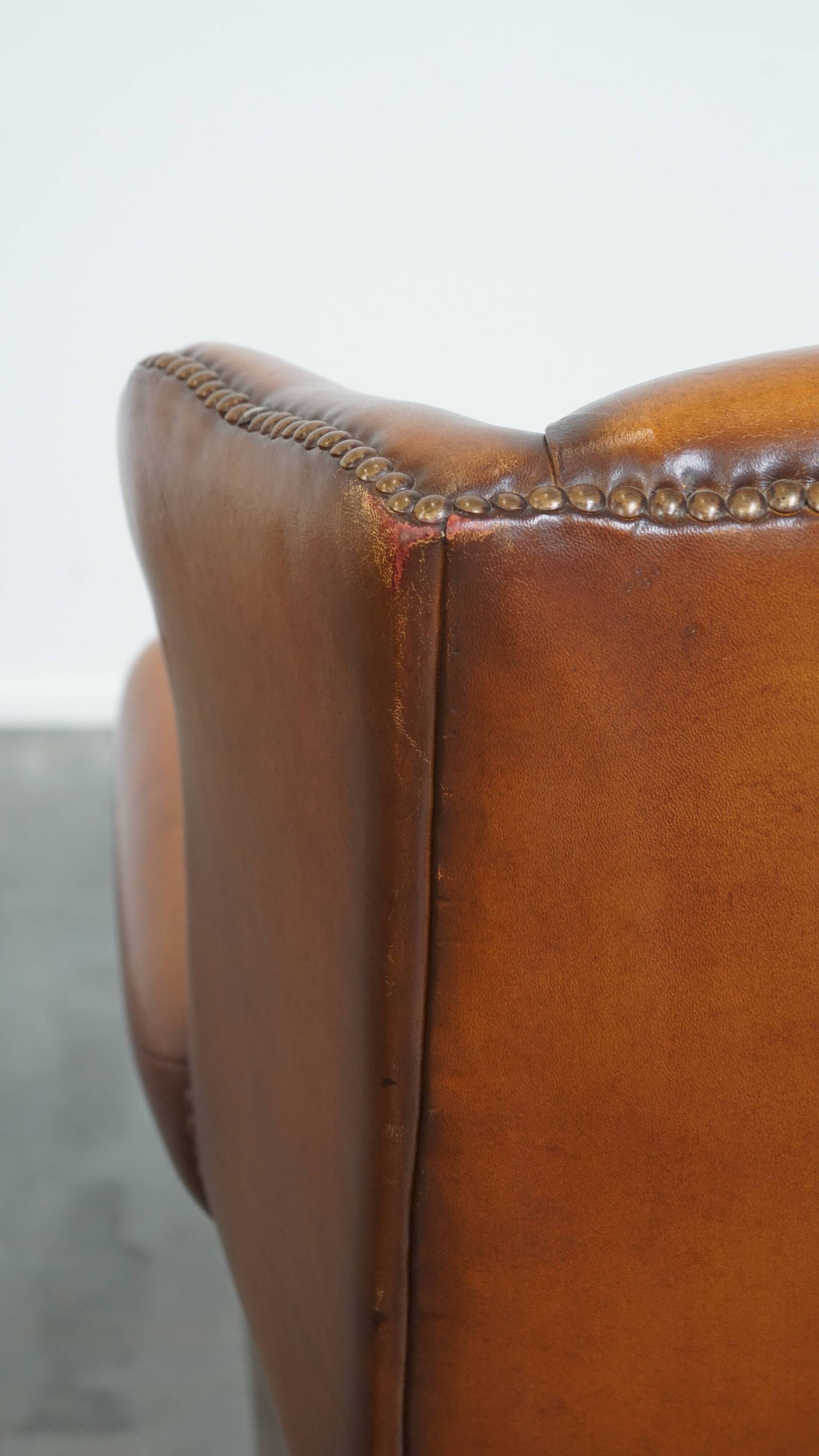 Set of 2 English style sheepskin leather wingback armchairs