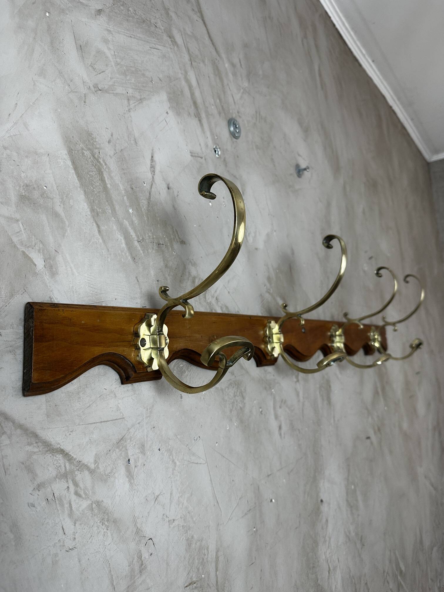 Wood and brass coat hook