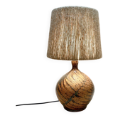 Vintage stoneware lamp by Alain Blanchard, 1970s, fern, rope shade