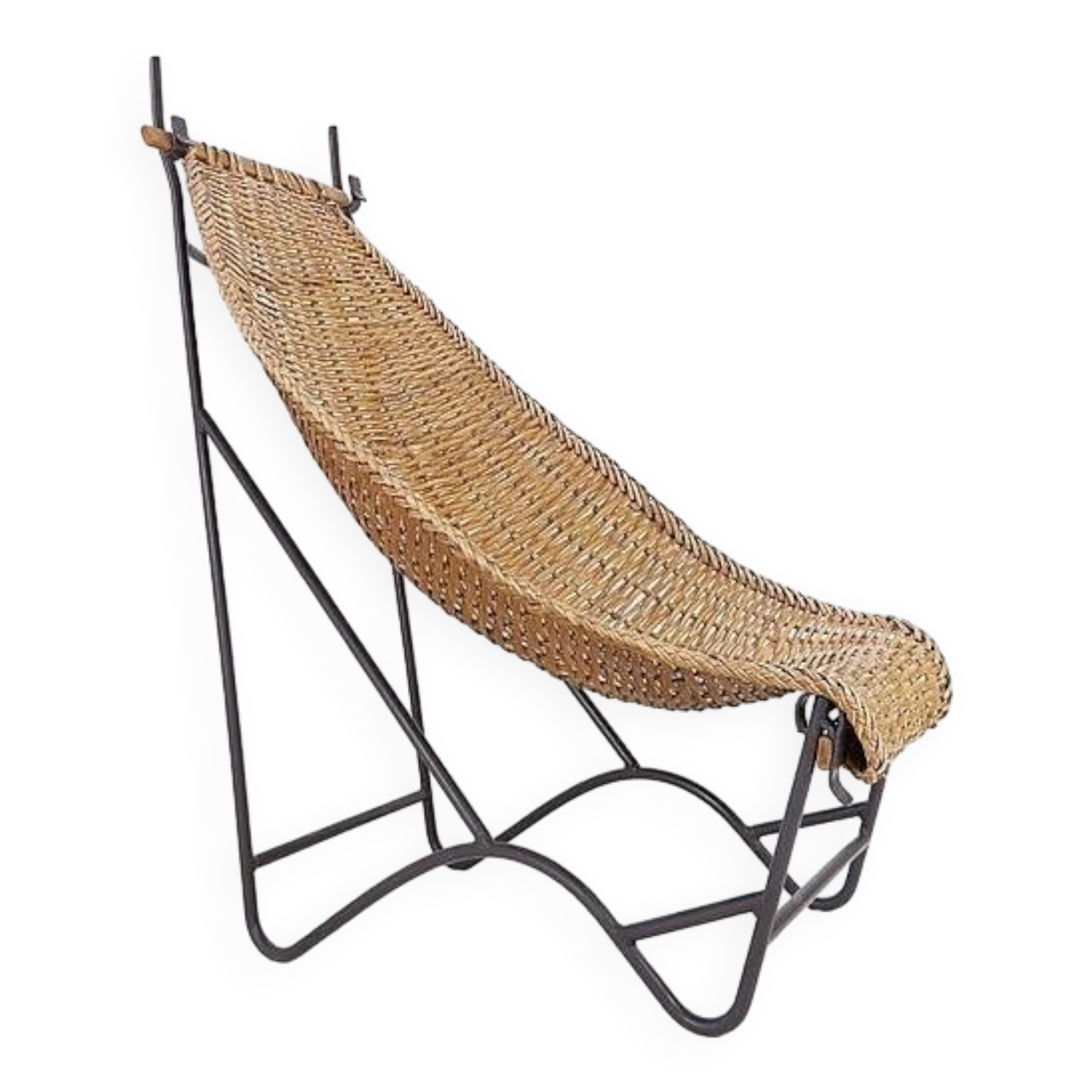 John Risley Style High-back Lounge Chair Solid Iron / Wicker Fran