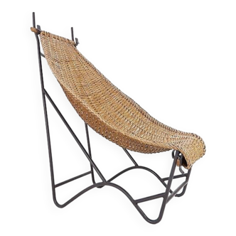 John Risley Style High-back Lounge Chair Solid Iron / Wicker Fran