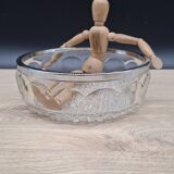 Chiseled glass salad bowl with metal rim