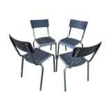 4 industrial school chairs tubular steel and mullca type wood