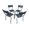 4 industrial school chairs tubular steel and mullca type wood