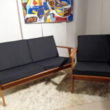 Vintage Scandinavian living room set in light wood