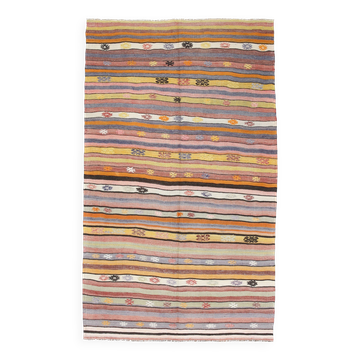 Kilim Vintage Anatolien Rayé – Tons Pastel Multicolores, Style Bohème