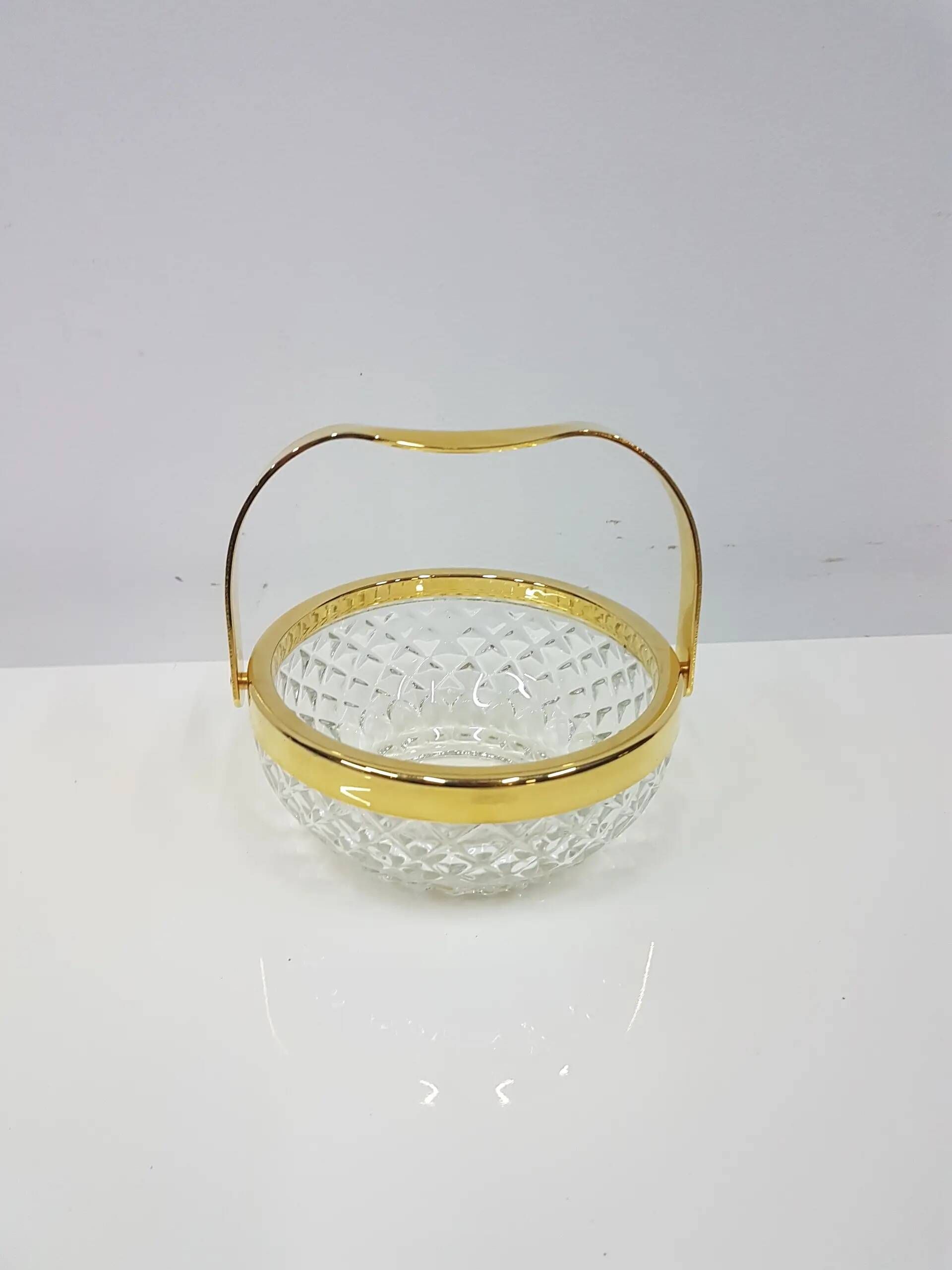 Transparent crystal basket with a gold-plated metal handle, Walther Glas, G