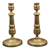 Pair of candle holders circa 1950 in gilt brass 24.5 cm