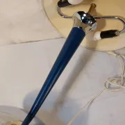 Vintage blue and chrome ocean liner lamp, double lighting, Collins 70s style.