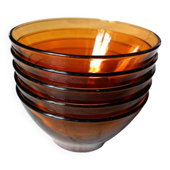 Lot of 5 vintage amber glass bowls