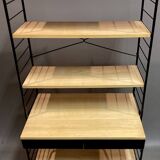 Modular bookcase and stool in black metal and beech, 1960