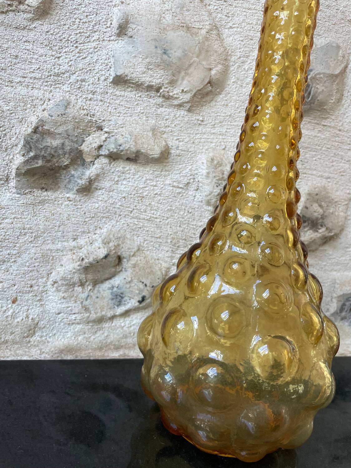 Amber-colored Empoli glass bottle/vase, 1970s