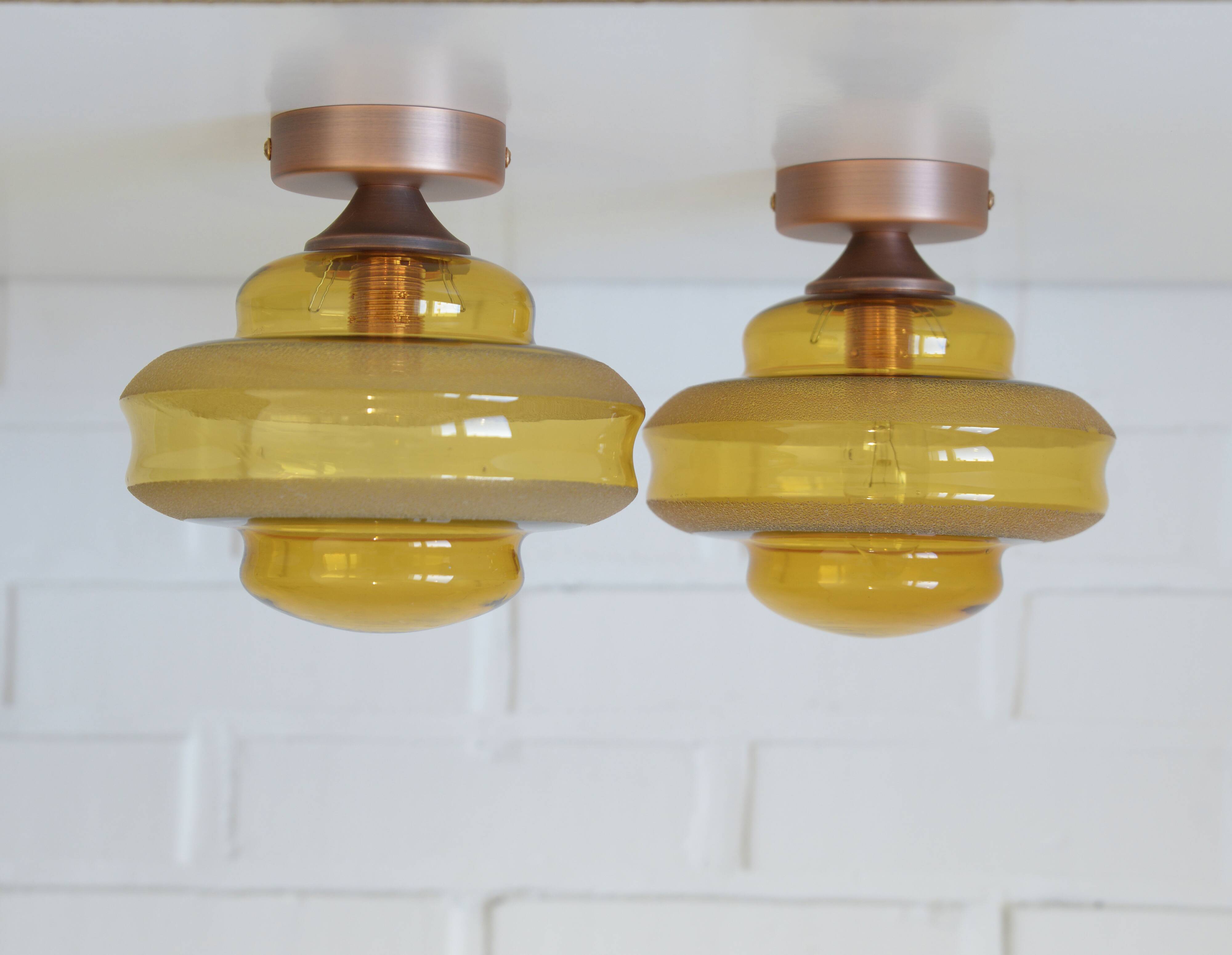 1 of 2 hand blown amber glass ceiling lights / redesign vintage wall lamps