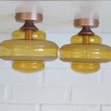 1 of 2 hand blown amber glass ceiling lights / redesign vintage wall lamps