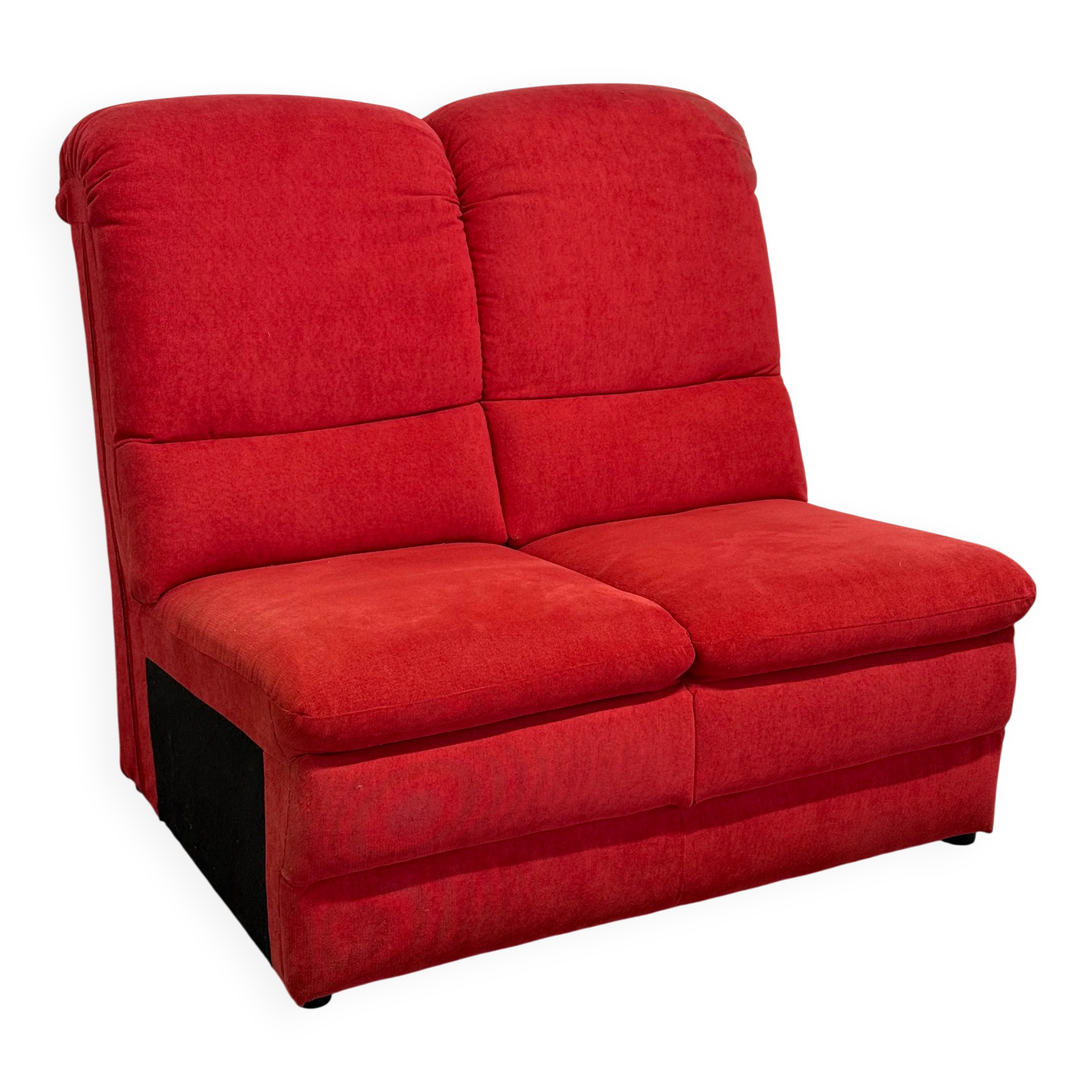 Vintage 2-seater sofa module without armrests in red fabric