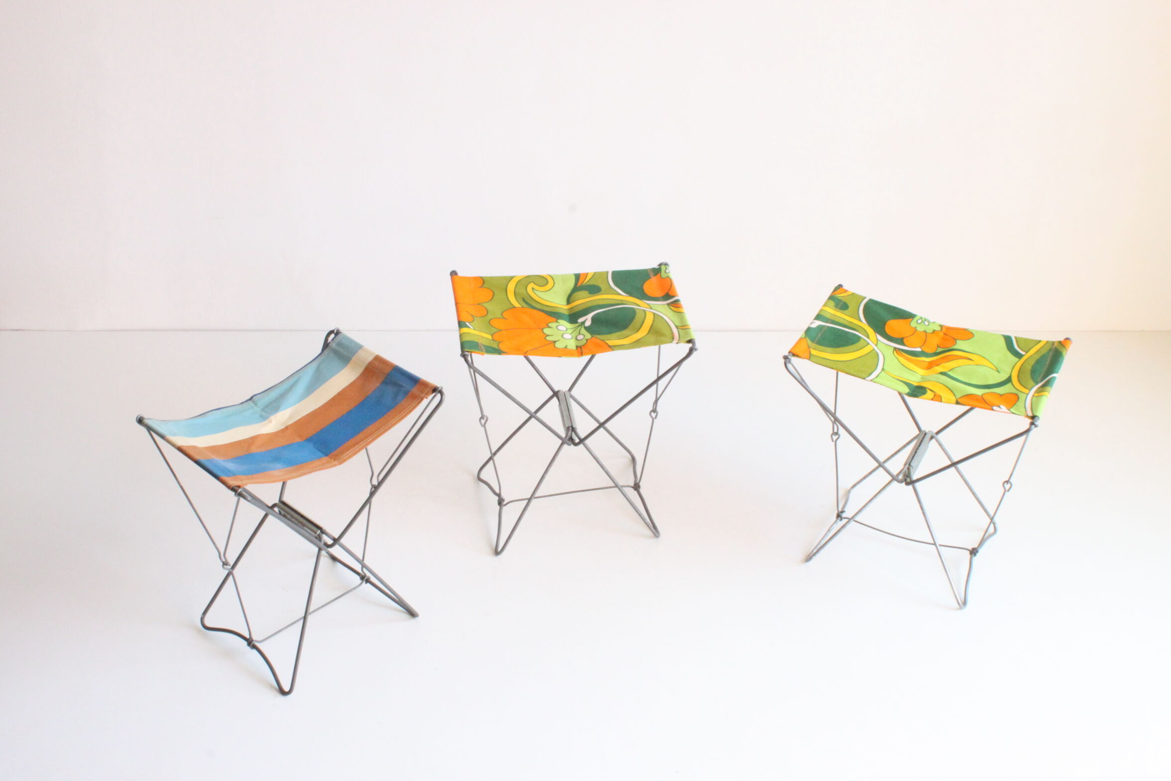 Nomad folding camping stools, France 1950s, set of three.
