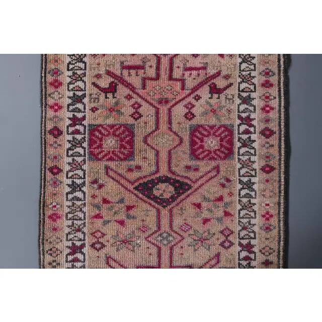 1970s Vintage Turkish Hand-Knotted Wool Cotton Beige Runner Rug 80x348