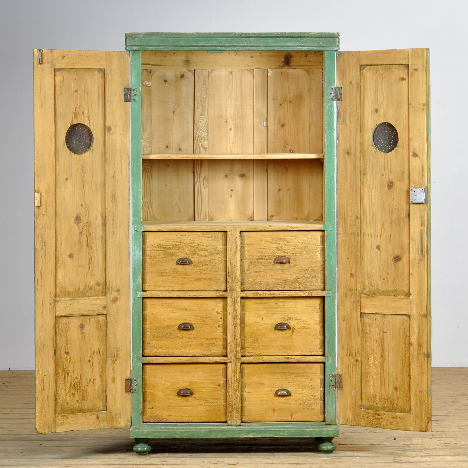 Pine Kitchen Cabinet With 6 Drawers, 1930's
