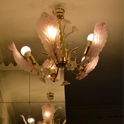 Vintage Murano glass chandelier in pink and gold metal, 1970s.