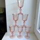 Set of 6 vintage Rosaline twisted pink glass wine glasses