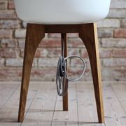 Floor Lamp, White Glass Lampshade, Wooden Base, Space Age, Midcentury