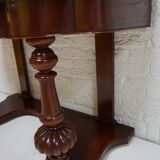 Biedermeier mahogany wall console table or desk with leather inlay top and drawer