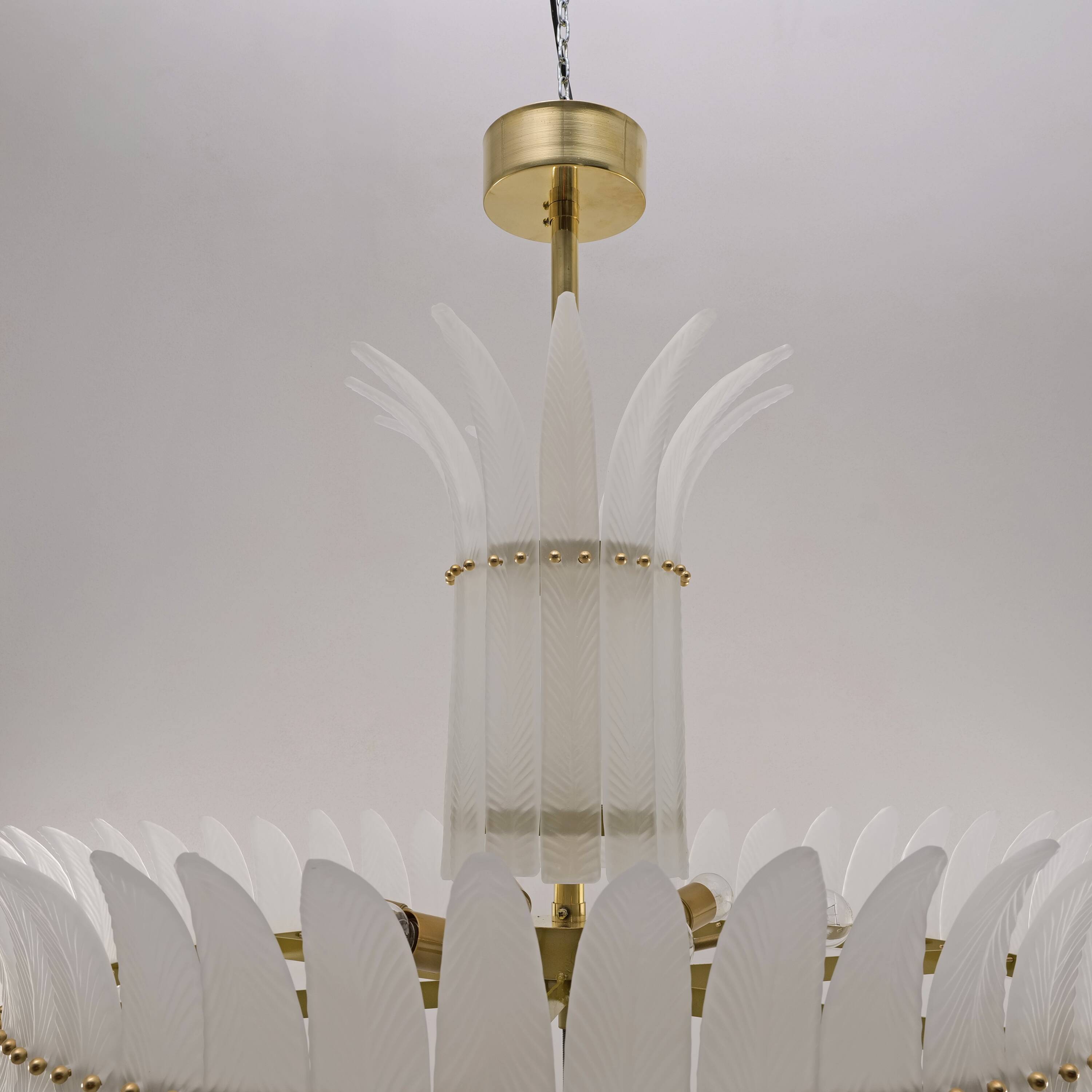 Italian Murano Glass Feather Chandelier with Brass Details