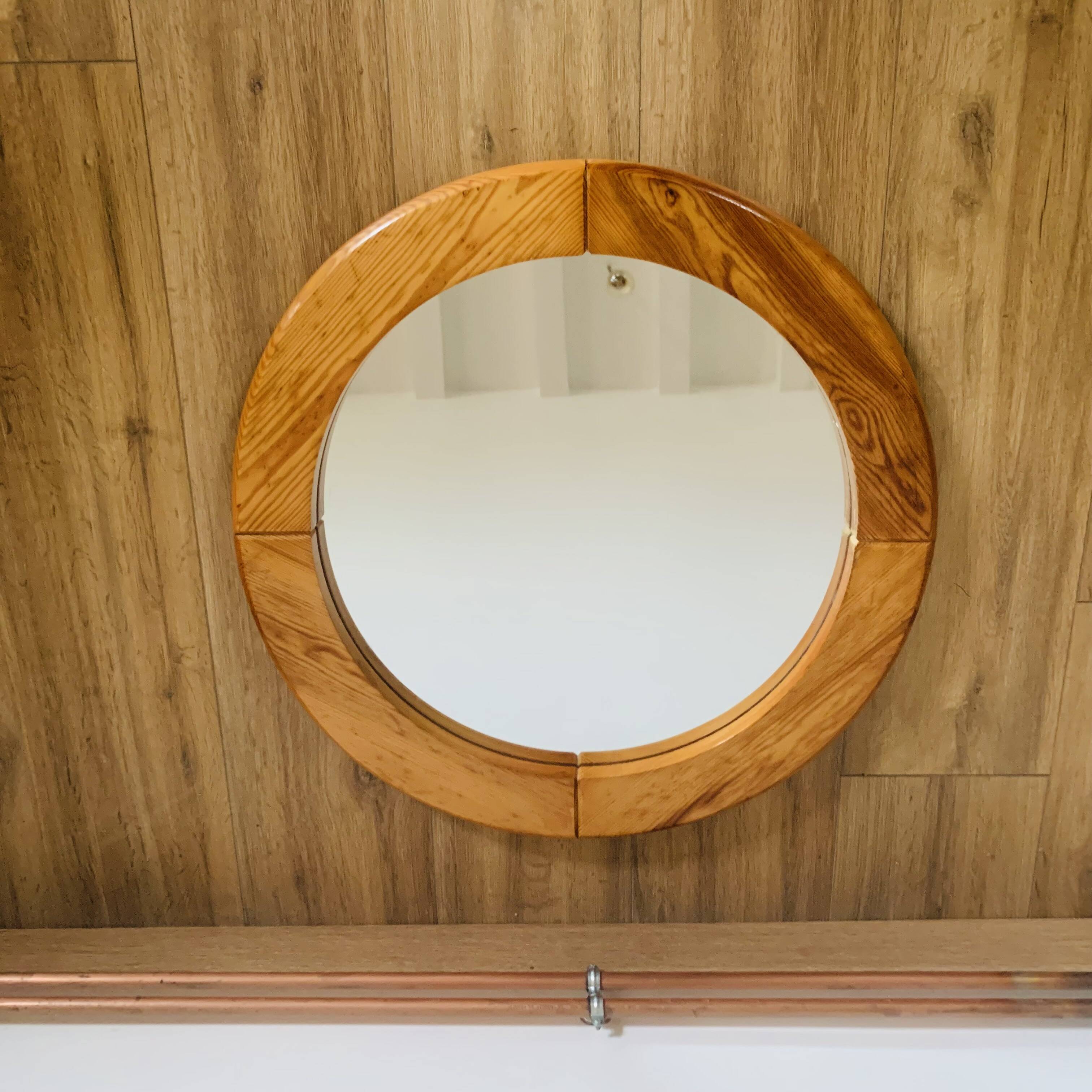 Vintage pine mirror by Glasmäster Markaryd Sweden 1970s