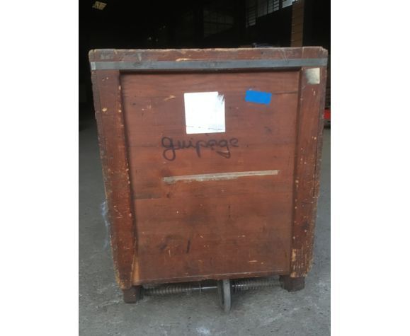 Vintage industrial workshop trolley in wooden rolling crate