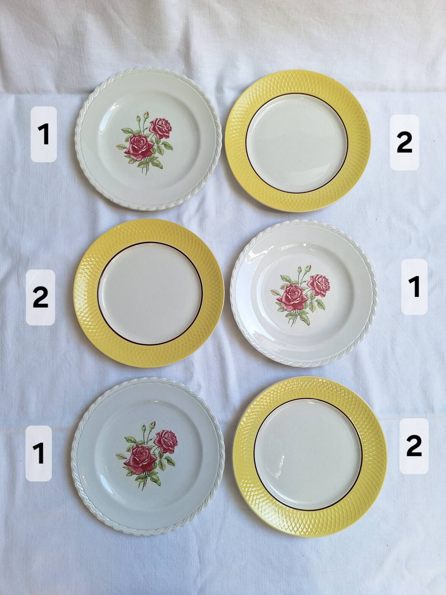 Vintage yellow and pink dinner plates