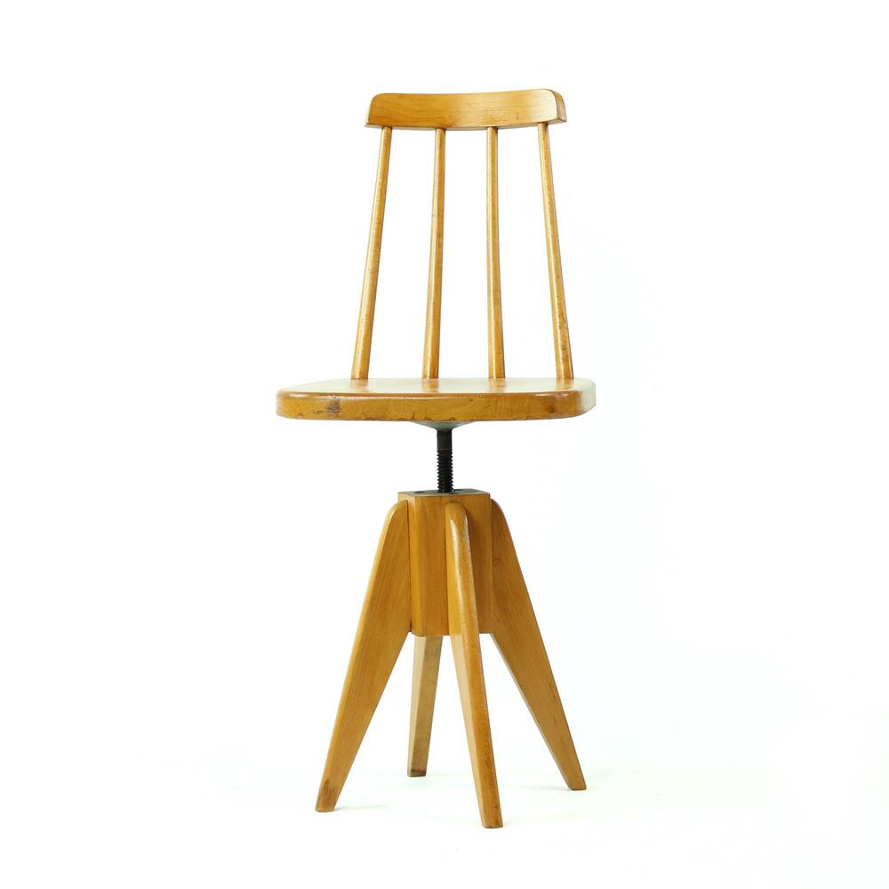 Midcentury Piano Swivel Stool With Backrest, Czechoslovakia 1960s