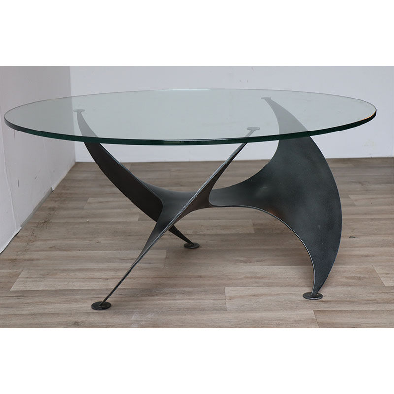 Table basse vintage "Hélice" en acier et verre, 1970