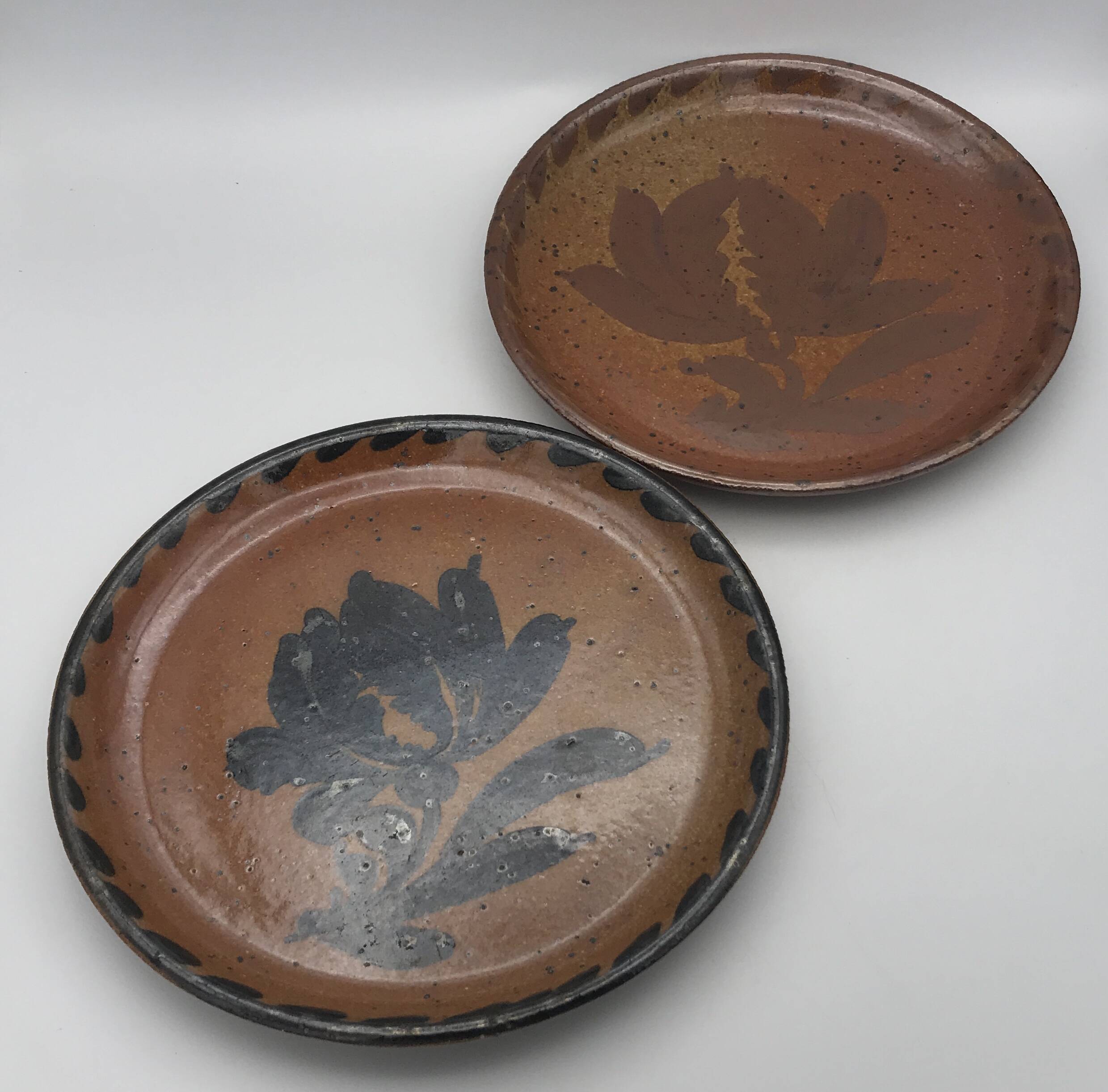 Set of 2 plates in pyrite stoneware with floral decoration h. siegfried, souffle