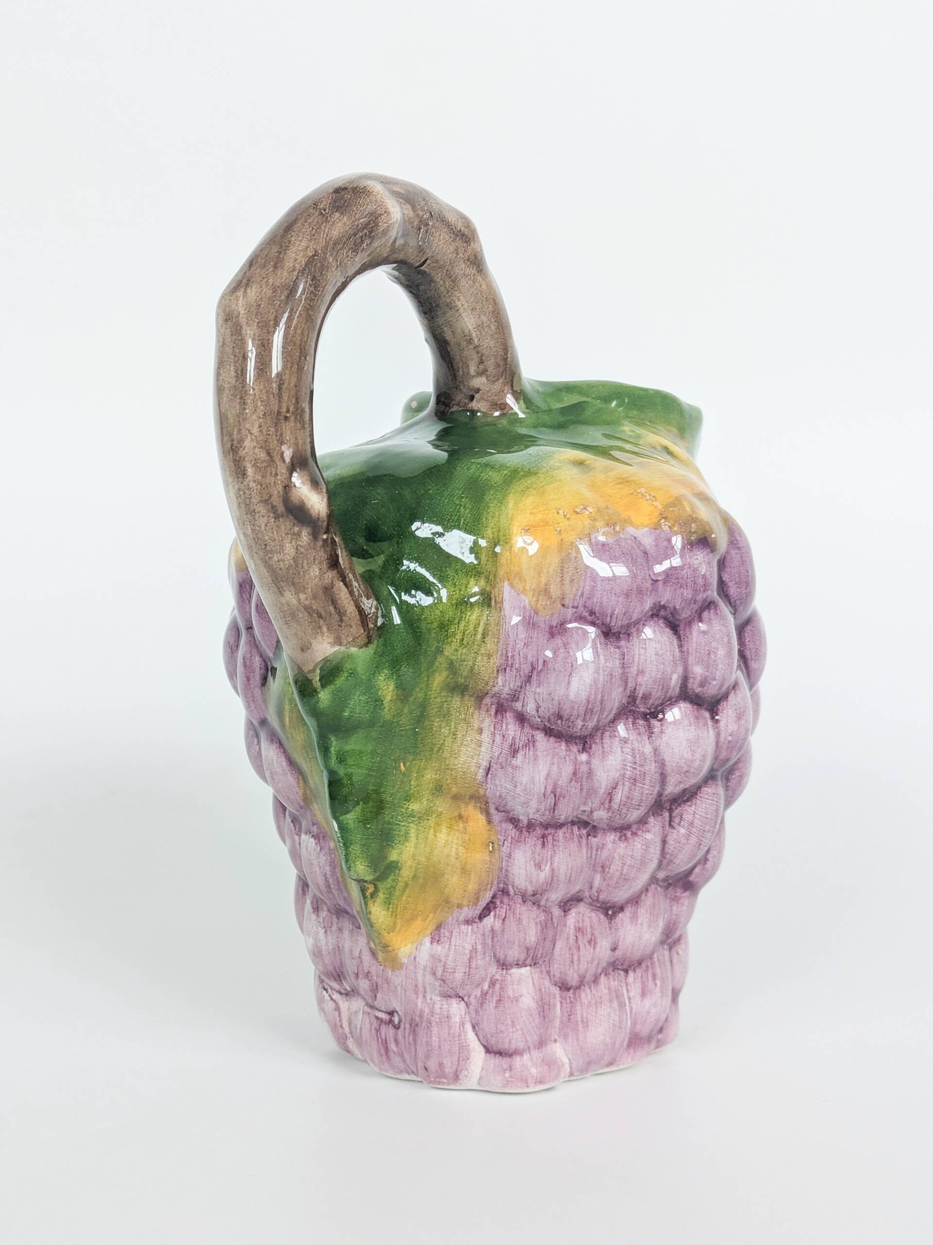 Majolica pitcher Ceramiche di Bassano raisins Italy vintage summer decor