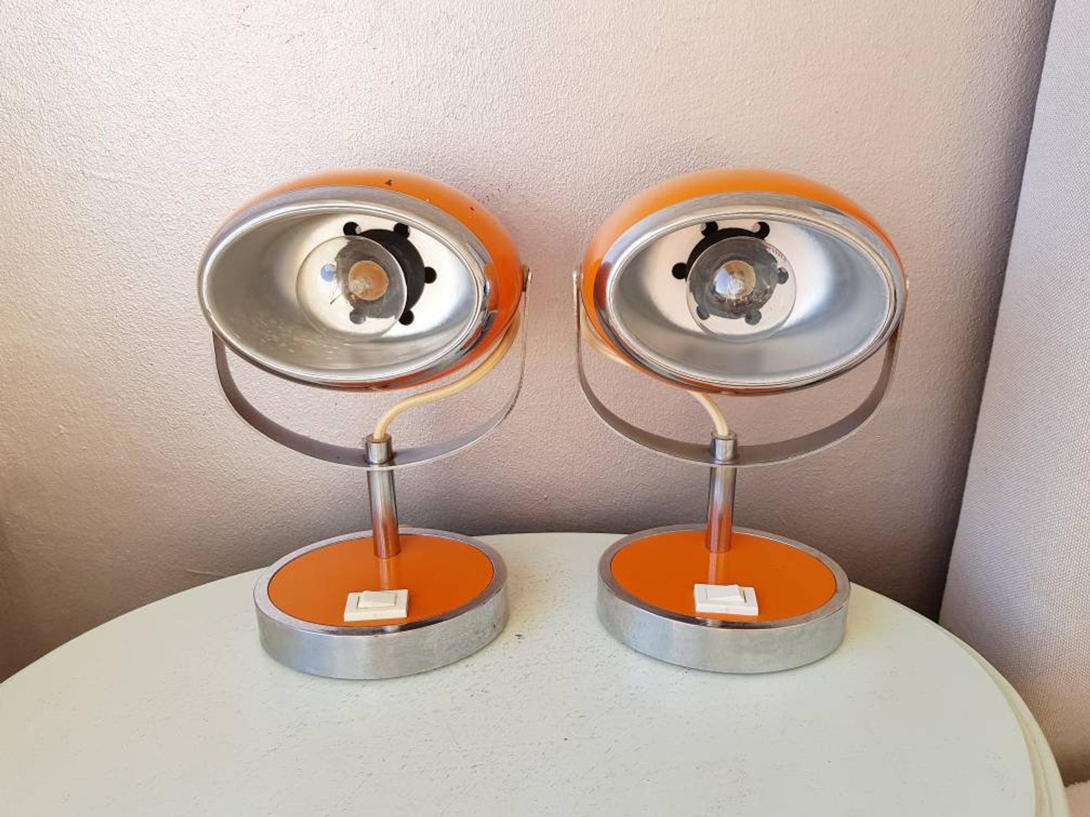 Pair of orange eye table lamps from the 70s space age
