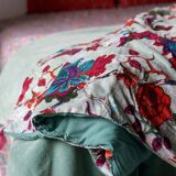 Large reversible cotton velvet quilt with patterns and plain